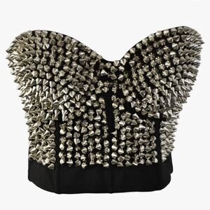 Metallic Spike Corset Top - Black and Silver